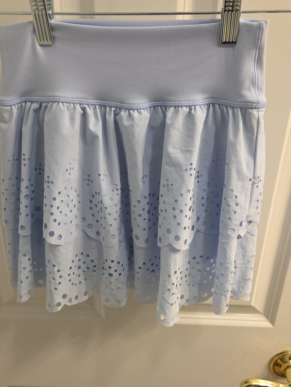 Light Blue Eyelet Tiered Skater Skirt
